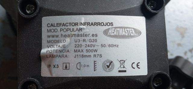 Lampara infrarrojos estufa