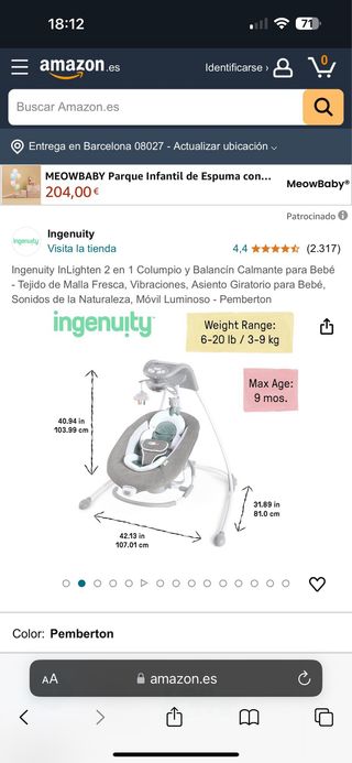 Ingenuity 2 en 1 / columpio y balancin
