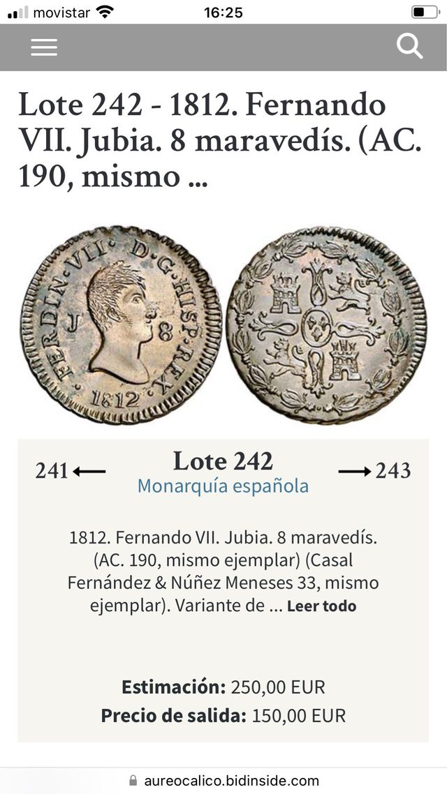 Moneda 1812 Fernando VII