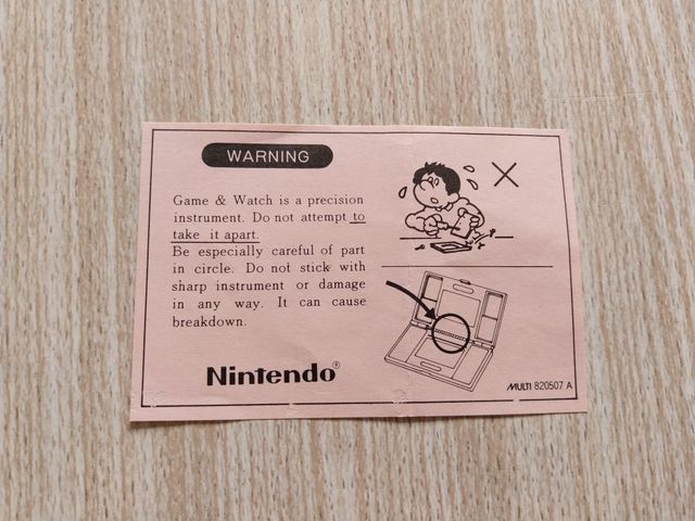 PAPEL ROSA NINTENDO GAME & WATCH WARNING