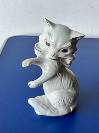 Gatto Bianco Ornamentale Vintage in Ceramica
