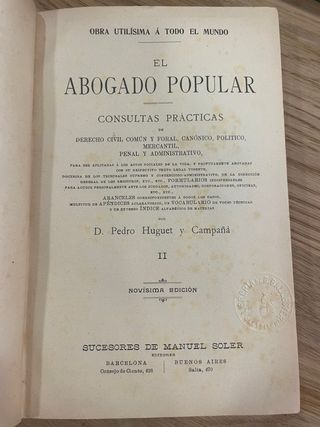 El abogado popular. Libro antiguo.