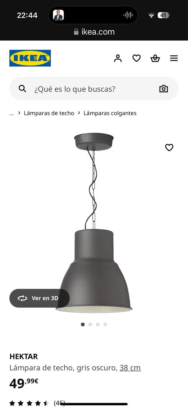 Lampara Hektar gris 38cm Ikea