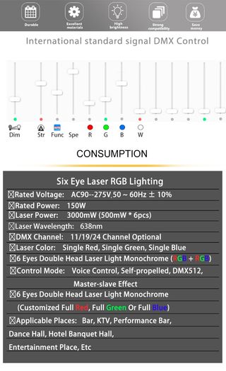 ✅️Barra laser 6 ojos RGB 6x500MW para Dj