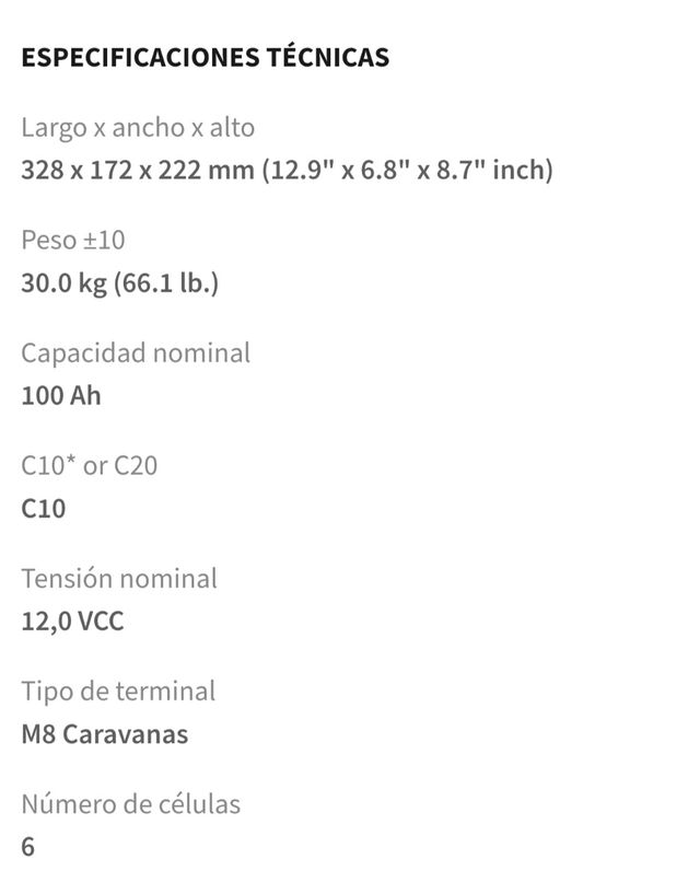 Bateria AGM Wisper Power 12v 100Ah