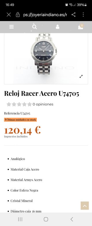 Reloj racer acero