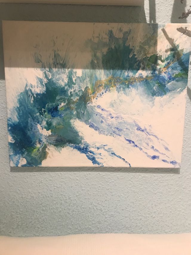 Dúo de pintura abstracta en color azul y verde