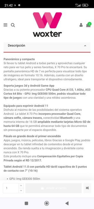 Tablet woxter 7 pulgadas