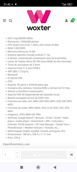 Tablet woxter 7 pulgadas