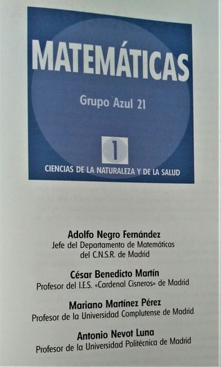 MATEMÁTICAS 1º BACHILLERATO C.N. - SANTILLANA