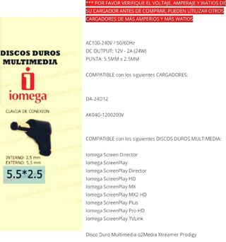 CARGADOR DISCO DURO MULTIMEDIA IOMEGA SCREENPLAY.