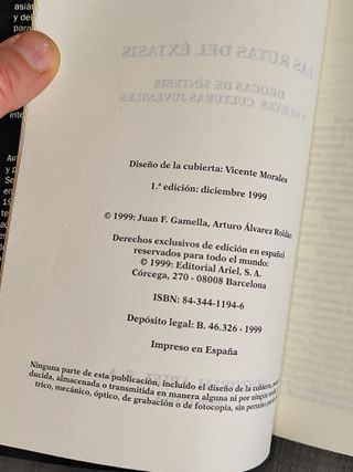 Libro J.F. Gamella "las rutas éxtasis" Ariel, 1999