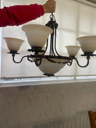 Lampara Techo Salon 5 brazos y plafon inferior