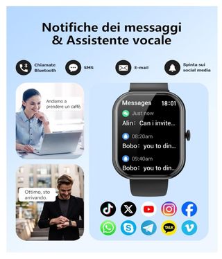 Smartwatch Uomo Donna Android iOS Nero orologio