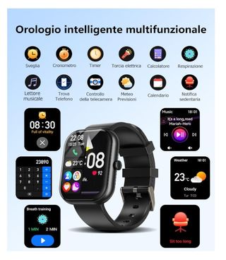 Smartwatch Uomo Donna Android iOS Nero orologio