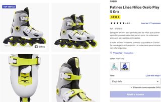 PATINES EN LÍNEA NIÑO OXELO TALLA 32 a 34