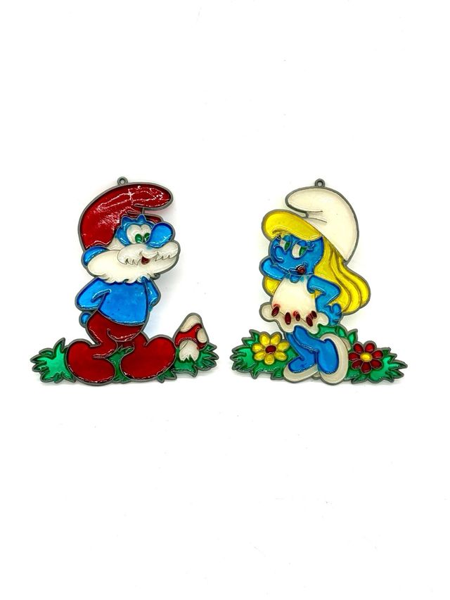 Targhe Placche Vintage In Vetro Puffi