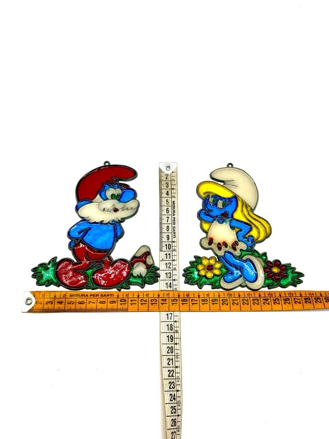 Targhe Placche Vintage In Vetro Puffi