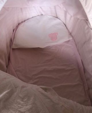 Moises vintage con ruedas en tonos rosas