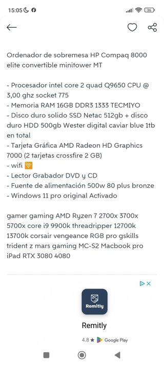 Pc sobremesa ordenador precio fijo