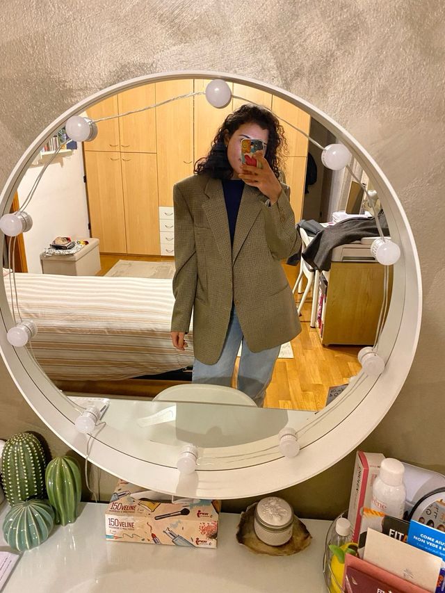 Giacca Blazer anni 70 80 marroncina a quadretti