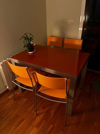 Mesa de comedor extensible, mesa centro y 4 sillas
