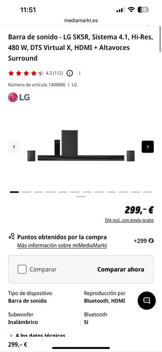 Barra de sonido LG SK5R Sistema 4.1 HiRes 480 W
