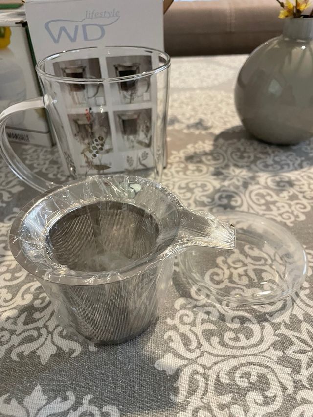 Tisaniera WD vetro coperchio e filtro con manico