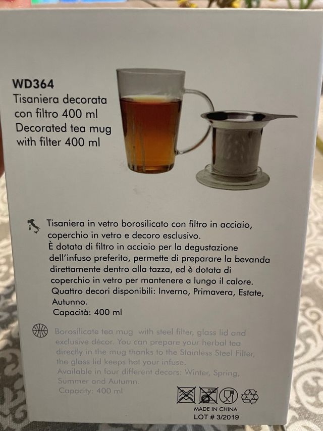 Tisaniera WD vetro coperchio e filtro con manico