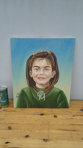 Cuadro pintura oleo lienzo niña vintage 