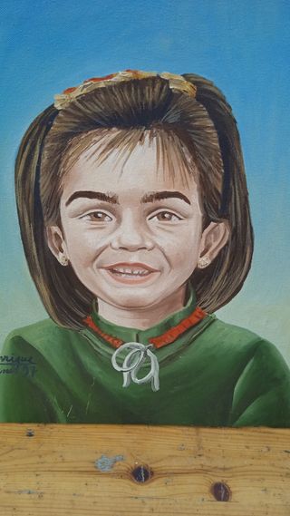Cuadro pintura oleo lienzo niña vintage 