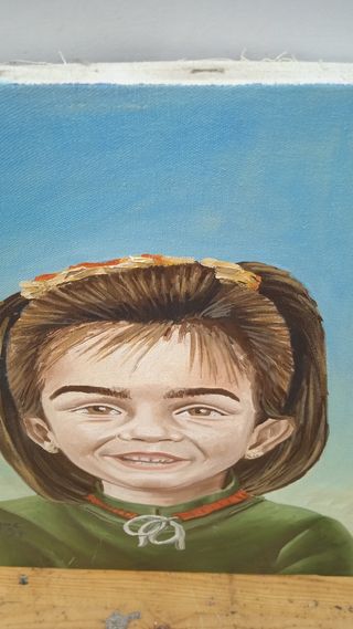 Cuadro pintura oleo lienzo niña vintage 