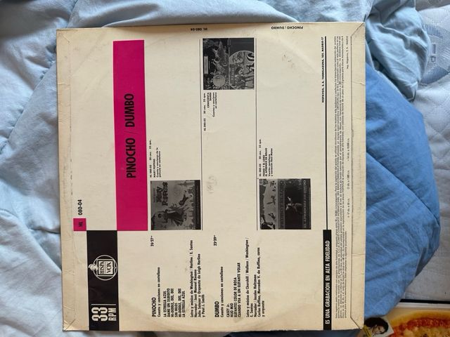Disco de vinilo de pinocho y dumbo
