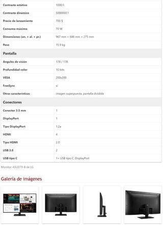 Monitor LG 43” 43UD79 B