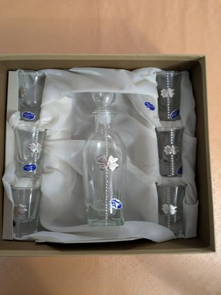 Bottiglia e Bicchieri da Liquore inserti argento