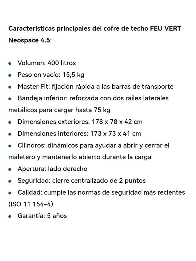 COFRE TECHO FEUVERT NEOSPACE 4.5 400Ltrs