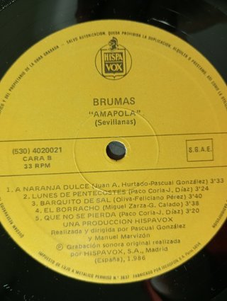 Brumas Amapola Sevillanas '86 LP