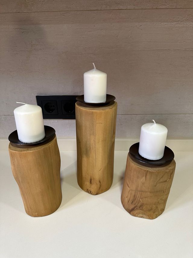 Portavelas en tronco de madera