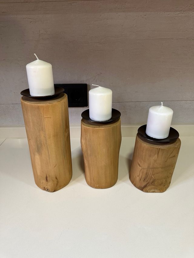Portavelas en tronco de madera