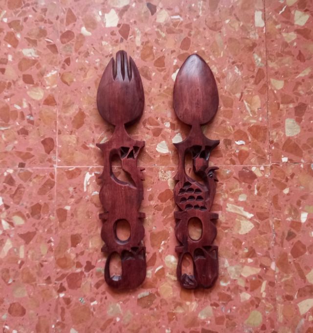 Tenedor y cuchara madera Vintage