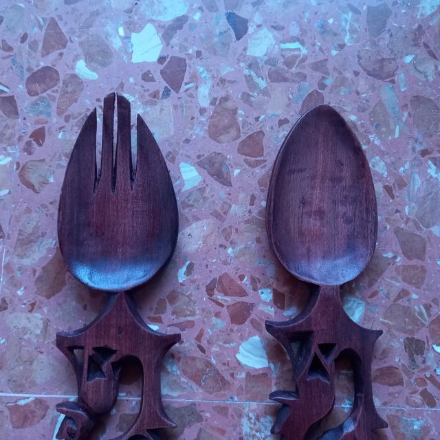 Tenedor y cuchara madera Vintage