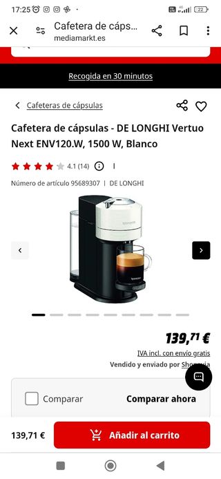Cafetera Nespresso vertuo next delongui