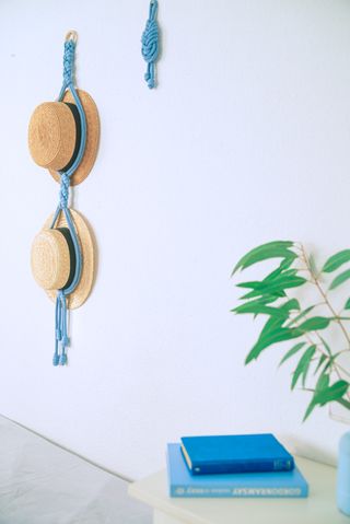 Colgador doble azul, estilo bohemio unisex, pared