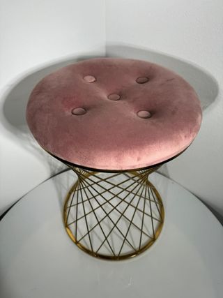 Sgabello Mid-Century in ottone e velluto rosa
