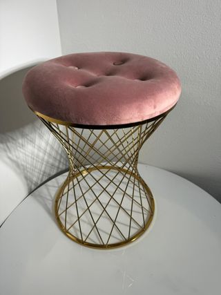 Sgabello Mid-Century in ottone e velluto rosa