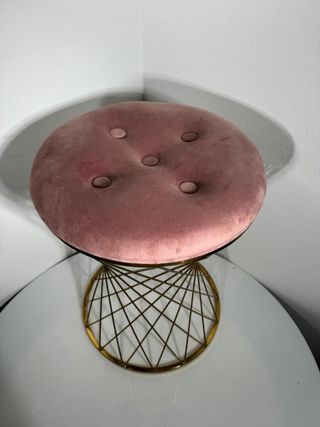 Sgabello Mid-Century in ottone e velluto rosa