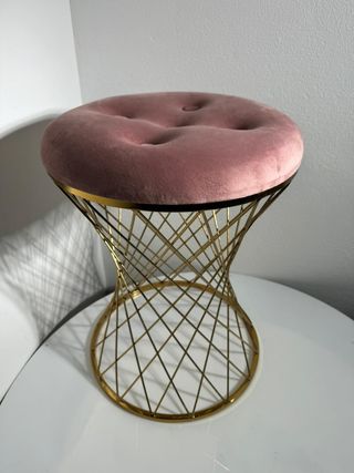 Sgabello Mid-Century in ottone e velluto rosa