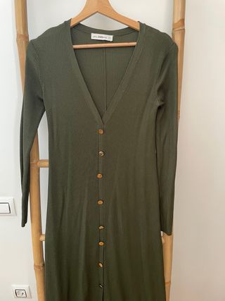 Vestido punto Zara verde caqui