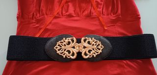 Nuova.Cintura fascia elastica nera fibbia oro 77cm