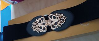 Nuova.Cintura fascia elastica nera fibbia oro 77cm